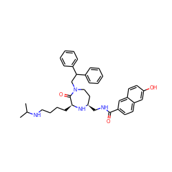 CC(C)NCCCC[C@@H]1N[C@H](CNC(=O)c2ccc3cc(O)ccc3c2)CCN(CC(c2ccccc2)c2ccccc2)C1=O ZINC001772597756