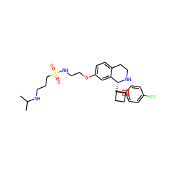 CC(C)NCCCS(=O)(=O)NCCOc1ccc2c(c1)[C@@H](C1(c3ccc(Cl)cc3)CCC1)NCC2 ZINC000114978376