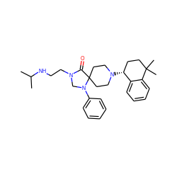 CC(C)NCCN1CN(c2ccccc2)C2(CCN([C@@H]3CCC(C)(C)c4ccccc43)CC2)C1=O ZINC000040402584