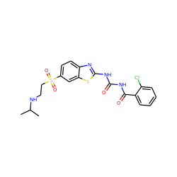 CC(C)NCCS(=O)(=O)c1ccc2nc(NC(=O)NC(=O)c3ccccc3Cl)sc2c1 ZINC000059258867