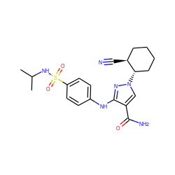 CC(C)NS(=O)(=O)c1ccc(Nc2nn([C@H]3CCCC[C@@H]3C#N)cc2C(N)=O)cc1 ZINC000221867077