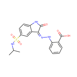 CC(C)NS(=O)(=O)c1ccc2c(c1)/C(=N/Nc1ccccc1C(=O)O)C(=O)N2 ZINC000145316491