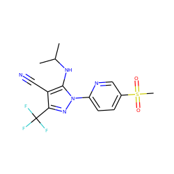 CC(C)Nc1c(C#N)c(C(F)(F)F)nn1-c1ccc(S(C)(=O)=O)cn1 ZINC000028563082