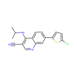 CC(C)Nc1c(C#N)cnc2cc(-c3ccc(Cl)s3)ccc12 ZINC000095604132