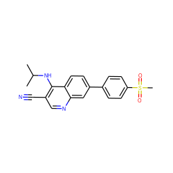 CC(C)Nc1c(C#N)cnc2cc(-c3ccc(S(C)(=O)=O)cc3)ccc12 ZINC000095601761