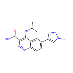 CC(C)Nc1c(C(N)=O)nnc2ccc(-c3cnn(C)c3)cc12 ZINC000095590090