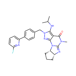 CC(C)Nc1c2c(nn1Cc1ccc(-c3cccc(F)n3)cc1)N1C(=N[C@@H]3CCC[C@@H]31)N(C)C2=O ZINC000653700462