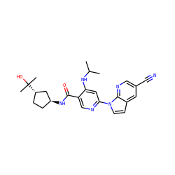 CC(C)Nc1cc(-n2ccc3cc(C#N)cnc32)ncc1C(=O)N[C@H]1CC[C@H](C(C)(C)O)C1 ZINC001772632946