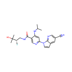 CC(C)Nc1cc(-n2ccc3cc(C#N)cnc32)ncc1C(=O)NC[C@H](F)C(C)(C)O ZINC001772587355