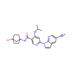 CC(C)Nc1cc(-n2ccc3cc(C#N)cnc32)ncc1C(=O)NC12CCC(O)(CC1)C2 ZINC001772639161