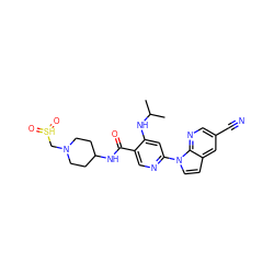 CC(C)Nc1cc(-n2ccc3cc(C#N)cnc32)ncc1C(=O)NC1CCN(C[SH](=O)=O)CC1 ZINC001772585554