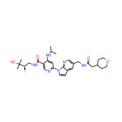 CC(C)Nc1cc(-n2ccc3cc(CNC(=O)CC4CCOCC4)cnc32)ncc1C(=O)NC[C@@H](F)C(C)(C)O ZINC001772645086