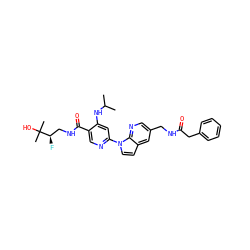 CC(C)Nc1cc(-n2ccc3cc(CNC(=O)Cc4ccccc4)cnc32)ncc1C(=O)NC[C@@H](F)C(C)(C)O ZINC001772601518