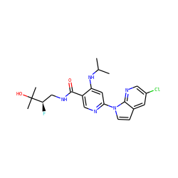 CC(C)Nc1cc(-n2ccc3cc(Cl)cnc32)ncc1C(=O)NC[C@@H](F)C(C)(C)O ZINC001772621459