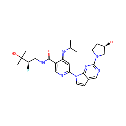 CC(C)Nc1cc(-n2ccc3cnc(N4CC[C@@H](O)C4)nc32)ncc1C(=O)NC[C@@H](F)C(C)(C)O ZINC001772582046