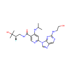 CC(C)Nc1cc(-n2cnc3cnc(NCCO)nc32)ncc1C(=O)NC[C@@H](F)C(C)(C)O ZINC001772608880