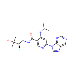 CC(C)Nc1cc(-n2cnc3cncnc32)ncc1C(=O)NC[C@@H](F)C(C)(C)O ZINC001772597312