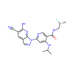 CC(C)Nc1cc(-n2ncc3cc(C#N)c(N)nc32)ncc1C(=O)NC[C@@H](C)F ZINC001772627777