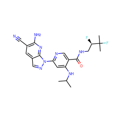 CC(C)Nc1cc(-n2ncc3cc(C#N)c(N)nc32)ncc1C(=O)NC[C@@H](F)C(C)(C)F ZINC001772637903