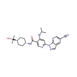 CC(C)Nc1cc(-n2ncc3cc(C#N)cnc32)ncc1C(=O)N[C@H]1CC[C@H](C(C)(C)O)CC1 ZINC001772604887