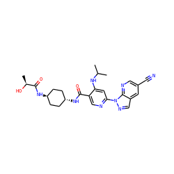 CC(C)Nc1cc(-n2ncc3cc(C#N)cnc32)ncc1C(=O)N[C@H]1CC[C@H](NC(=O)[C@H](C)O)CC1 ZINC001772624519