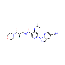 CC(C)Nc1cc(-n2ncc3cc(C#N)cnc32)ncc1C(=O)NC[C@@H](F)C(=O)N1CCOCC1 ZINC001772618652