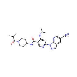 CC(C)Nc1cc(-n2ncc3cc(C#N)cnc32)ncc1C(=O)NC1CCN(C(=O)C(C)C)CC1 ZINC001772633946