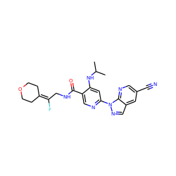 CC(C)Nc1cc(-n2ncc3cc(C#N)cnc32)ncc1C(=O)NCC(F)=C1CCOCC1 ZINC001772605009