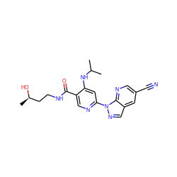 CC(C)Nc1cc(-n2ncc3cc(C#N)cnc32)ncc1C(=O)NCC[C@@H](C)O ZINC001772580761