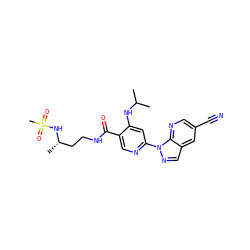 CC(C)Nc1cc(-n2ncc3cc(C#N)cnc32)ncc1C(=O)NCC[C@H](C)NS(C)(=O)=O ZINC001772628148