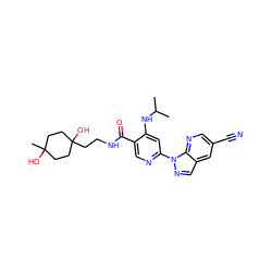 CC(C)Nc1cc(-n2ncc3cc(C#N)cnc32)ncc1C(=O)NCCC1(O)CCC(C)(O)CC1 ZINC001772656933