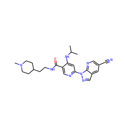 CC(C)Nc1cc(-n2ncc3cc(C#N)cnc32)ncc1C(=O)NCCC1CCN(C)CC1 ZINC001772603363