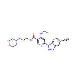 CC(C)Nc1cc(-n2ncc3cc(C#N)cnc32)ncc1C(=O)NCCCN1CCOCC1 ZINC001772636060