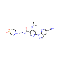 CC(C)Nc1cc(-n2ncc3cc(C#N)cnc32)ncc1C(=O)NCCN1CCS(=O)(=O)CC1 ZINC001772613966