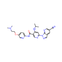 CC(C)Nc1cc(-n2ncc3cc(C#N)cnc32)ncc1C(=O)Nc1ccc(OCCN(C)C)cn1 ZINC001772642536