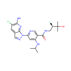 CC(C)Nc1cc(-n2ncc3cc(Cl)c(N)nc32)ncc1C(=O)NC[C@@H](F)C(C)(C)O ZINC001772630276