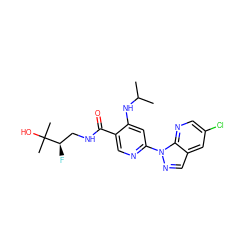 CC(C)Nc1cc(-n2ncc3cc(Cl)cnc32)ncc1C(=O)NC[C@@H](F)C(C)(C)O ZINC001772579561