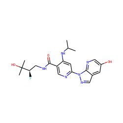 CC(C)Nc1cc(-n2ncc3cc(O)cnc32)ncc1C(=O)NC[C@@H](F)C(C)(C)O ZINC001772588124