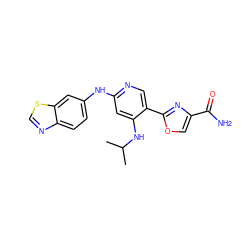 CC(C)Nc1cc(Nc2ccc3ncsc3c2)ncc1-c1nc(C(N)=O)co1 ZINC000223341779