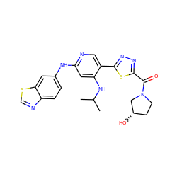 CC(C)Nc1cc(Nc2ccc3ncsc3c2)ncc1-c1nnc(C(=O)N2CC[C@H](O)C2)s1 ZINC000205110946