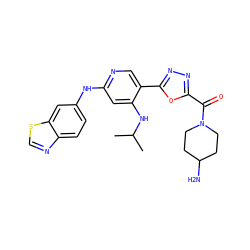 CC(C)Nc1cc(Nc2ccc3ncsc3c2)ncc1-c1nnc(C(=O)N2CCC(N)CC2)o1 ZINC001772654618