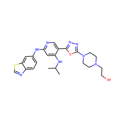 CC(C)Nc1cc(Nc2ccc3ncsc3c2)ncc1-c1nnc(N2CCN(CCO)CC2)o1 ZINC000223465418