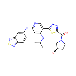 CC(C)Nc1cc(Nc2ccc3nsnc3c2)ncc1-c1nnc(C(=O)N2CC[C@@H](O)C2)s1 ZINC000205189360