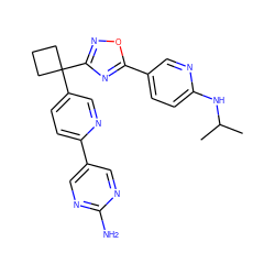 CC(C)Nc1ccc(-c2nc(C3(c4ccc(-c5cnc(N)nc5)nc4)CCC3)no2)cn1 ZINC000114767853