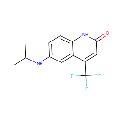 CC(C)Nc1ccc2[nH]c(=O)cc(C(F)(F)F)c2c1 ZINC000014968239