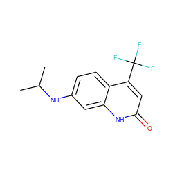 CC(C)Nc1ccc2c(C(F)(F)F)cc(=O)[nH]c2c1 ZINC000014968284