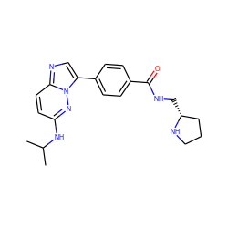 CC(C)Nc1ccc2ncc(-c3ccc(C(=O)NC[C@@H]4CCCN4)cc3)n2n1 ZINC000058581706