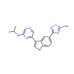 CC(C)Nc1cncc(-c2c[nH]c3ccc(-c4noc(N)n4)cc23)n1 ZINC000204762428