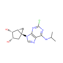 CC(C)Nc1nc(Cl)nc2c1ncn2[C@@]12C[C@H](O)[C@H](O)[C@@H]1C2 ZINC001772638829