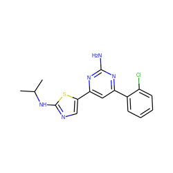 CC(C)Nc1ncc(-c2cc(-c3ccccc3Cl)nc(N)n2)s1 ZINC000064527963